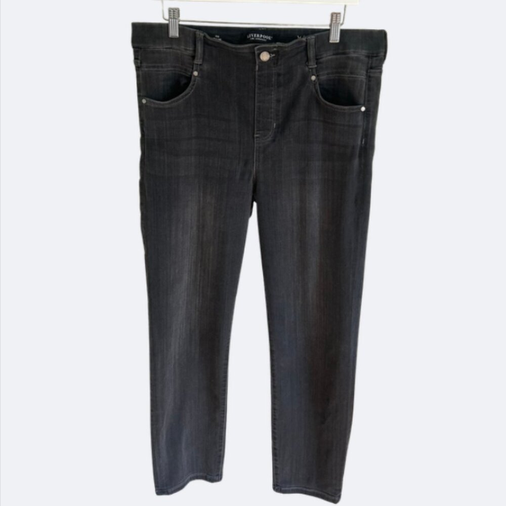 Liverpool Gia Glider Slim Jeans in Dark Gray- Pull on Style